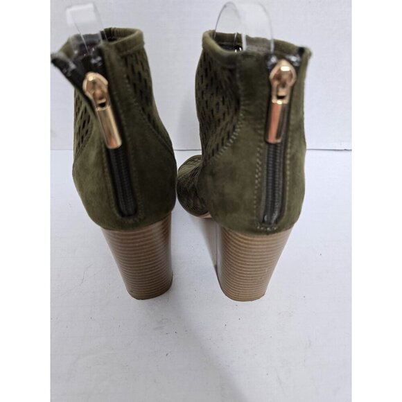 Just Fab Army Green Perforated Open Toe Ankle Boot - Picture 9 of 12